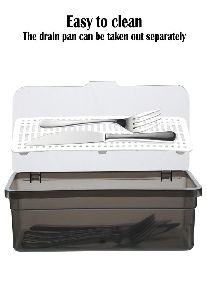 Rainmae 3Pcs Flatware Tray with Lid and Drainer, Large Plastic Silverware Utensil Kitchen Drawer Organizer Clear Cutlery Storage Container with Cover Dinnerware Holder Box for Home and Travel - Image 3