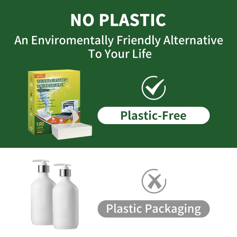 أوراق منظف الصحون YUCO 100 حمولة، شرائح صابون سائل خالية من السوائل، صديقة للبيئة، بدون بلاستيك، تستخدم في غسالة الصحون أو الحوض، تترك الصحون نظيفة ومتألقة (ليمون) - Image 5