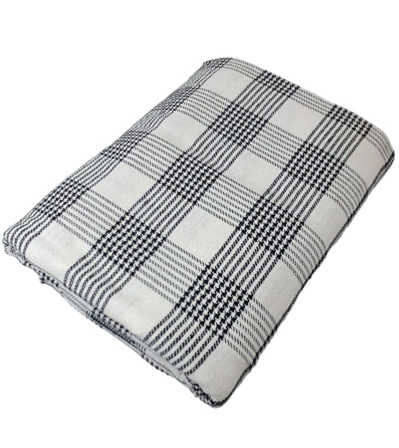 MAMRAJ The Handloom Story 100% Desi Thick & Heavy Khadi Cotton Soft Beautiful Khes/Comforter/Chadar/Single AC Blanket, Set of 1 Pc, Size- 255cm X 140cm (Skin Friendly, (White Black Check) - Image 2