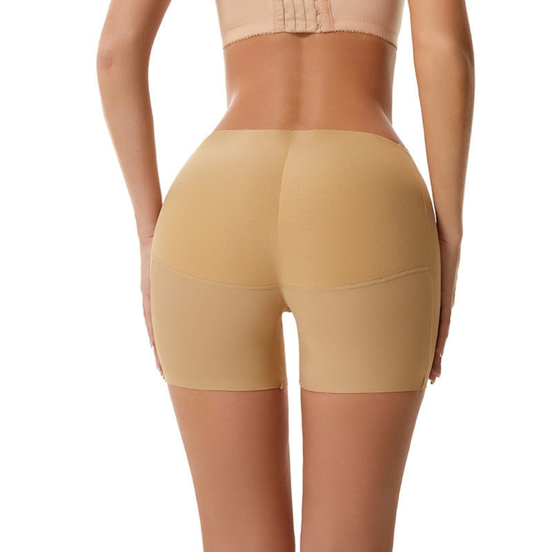 Cross-border mid-waist butt-lifting pants, fake ass, belly-sucking pants, buttocks, buttocks, peach, breathable, invisible, 5D body sculpting pants, plus hip pad apricot S - Image 1