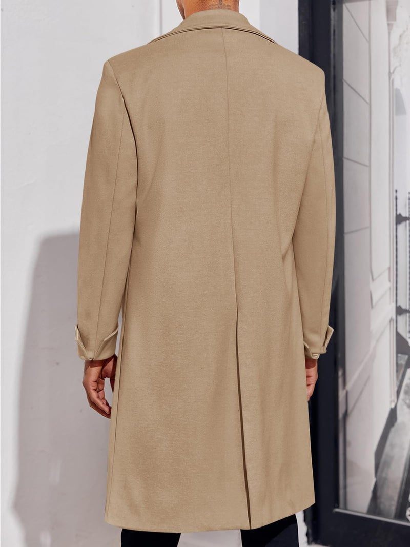 Ebifin Men's Notch Lapel Double Breasted Long Trench Coat Casual Cotton Blend Peacoat - Image 5