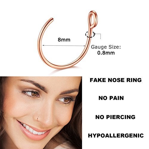 D.Bella 20G Faux Piercing Jewelry 8mm Nose Ring Hoop for Lip Septum Set - Image 2