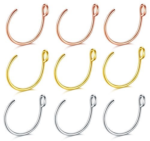 D.Bella 20G Faux Piercing Jewelry 8mm Nose Ring Hoop for Lip Septum Set - Image 4