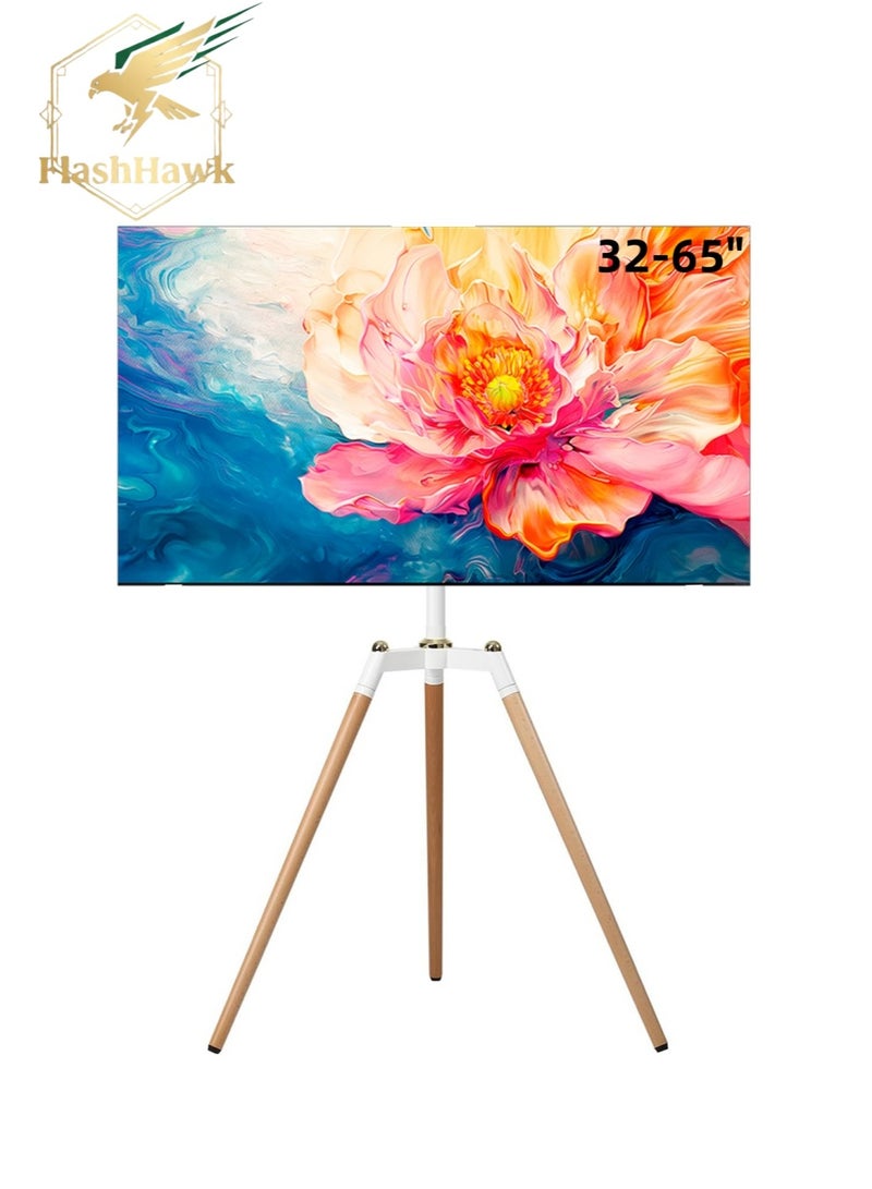 فلاشهوك حامل شاشة تلفزيون  مناسب لشاشات من ٣٢ إلى ٦٥ بوصة | ارتفاع قابل للتعديل | تدور بزاوية 140 درجة طاولة تلفزيون | سعة ٧٠ رطلاً | تصميم من الفولاذ وخشب الزان لغرفة المعيشة وغرفة النوم، أبيض - Image 1