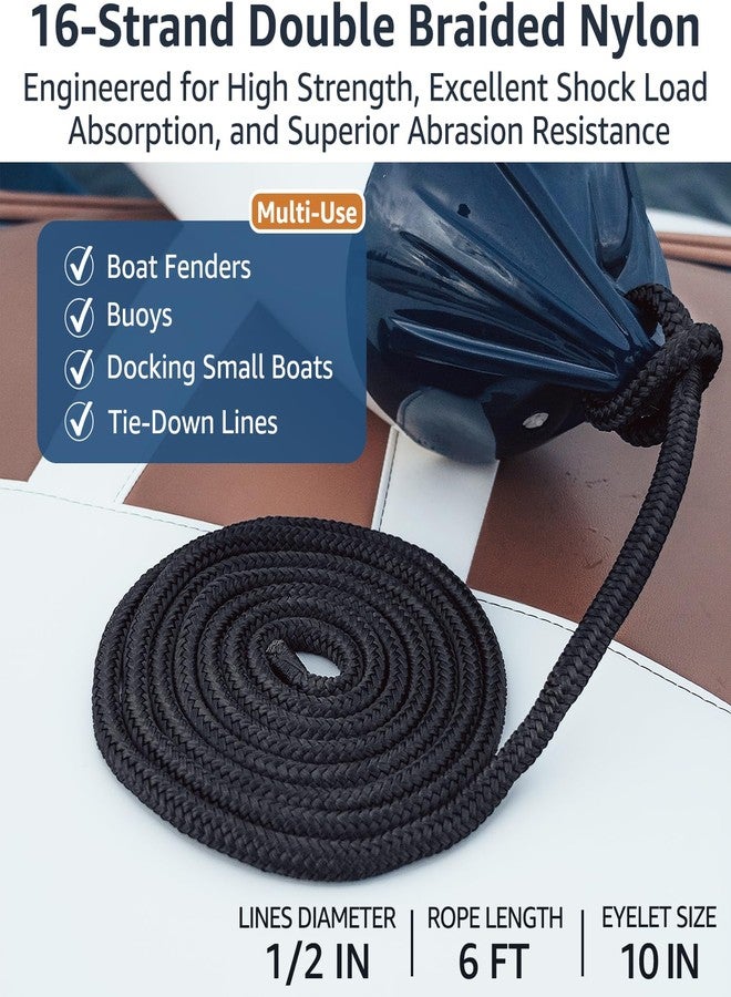 PACTHSD Boat Fender Lines 4 Pack 1/2 Inch x 6 ft Nylon Fender Lines with 6" Eyelet, Double Braid Nylon 1/2" Fender Lines for Boats, Easy to Use Dock Lines, Marine-Grade Boat Rope, Black Fender Rope, PACTHSD - Image 5