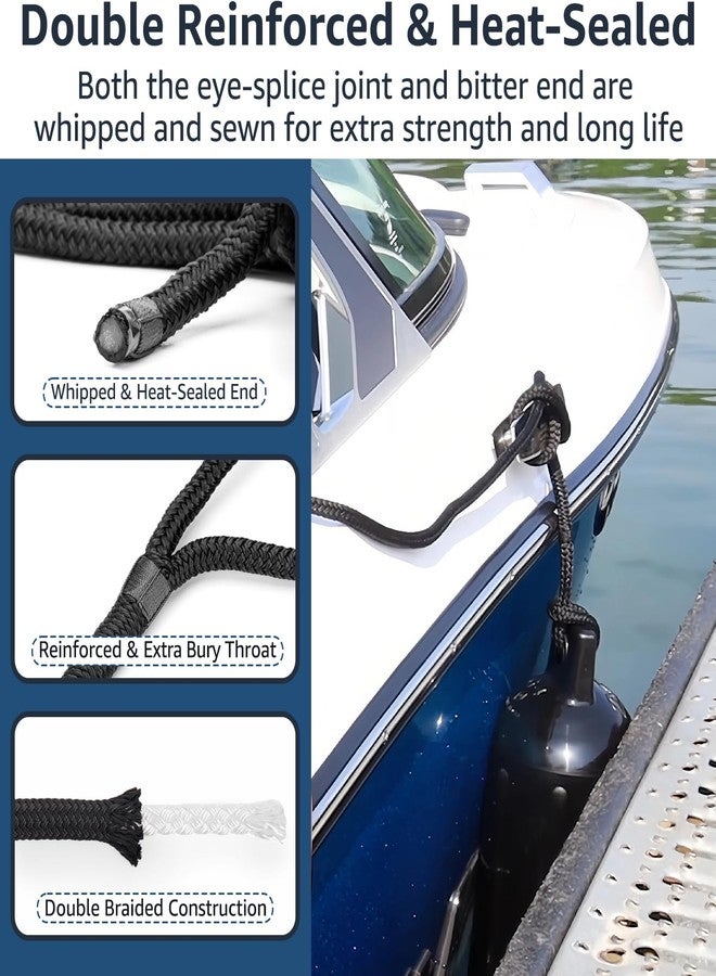 PACTHSD Boat Fender Lines 4 Pack 1/2 Inch x 6 ft Nylon Fender Lines with 6" Eyelet, Double Braid Nylon 1/2" Fender Lines for Boats, Easy to Use Dock Lines, Marine-Grade Boat Rope, Black Fender Rope, PACTHSD - Image 4