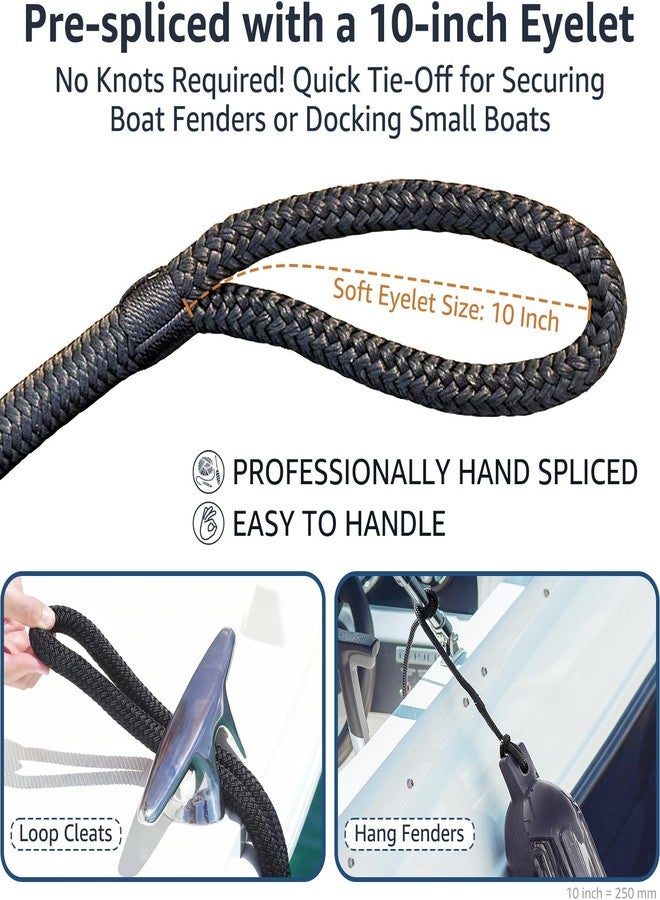 PACTHSD Boat Fender Lines 4 Pack 1/2 Inch x 6 ft Nylon Fender Lines with 6" Eyelet, Double Braid Nylon 1/2" Fender Lines for Boats, Easy to Use Dock Lines, Marine-Grade Boat Rope, Black Fender Rope, PACTHSD - Image 3