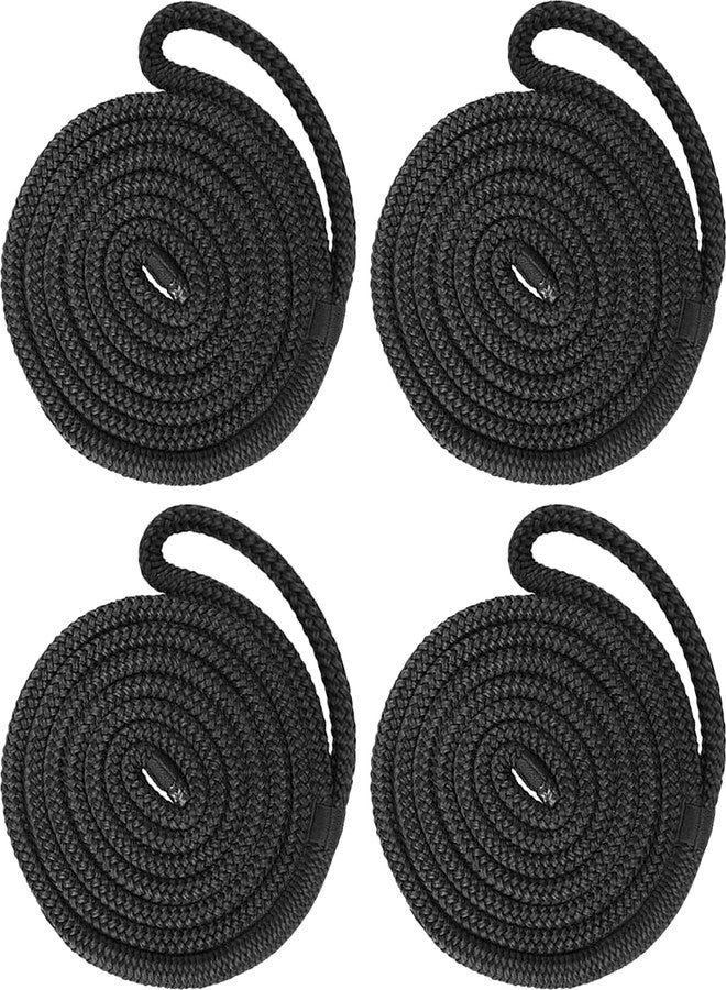 PACTHSD Boat Fender Lines 4 Pack 1/2 Inch x 6 ft Nylon Fender Lines with 6" Eyelet, Double Braid Nylon 1/2" Fender Lines for Boats, Easy to Use Dock Lines, Marine-Grade Boat Rope, Black Fender Rope, PACTHSD - Image 1