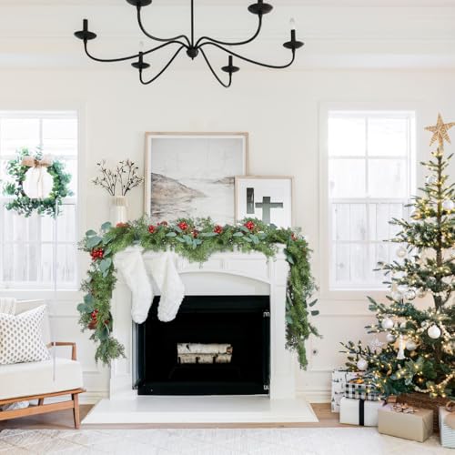 Lvydec Christmas 6Ft Pine Christmas Garland, Realistic Artificial Faux Greenery Garland with Pine Cone,Berry and Eucalyptus Leaves Cypress Garland for Mantle Holiday Fireplace Winter Christmas Decor - Image 2