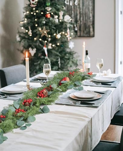 Lvydec Christmas 6Ft Pine Christmas Garland, Realistic Artificial Faux Greenery Garland with Pine Cone,Berry and Eucalyptus Leaves Cypress Garland for Mantle Holiday Fireplace Winter Christmas Decor - Image 4