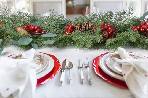 Lvydec Christmas 6Ft Pine Christmas Garland, Realistic Artificial Faux Greenery Garland with Pine Cone,Berry and Eucalyptus Leaves Cypress Garland for Mantle Holiday Fireplace Winter Christmas Decor - Image 5