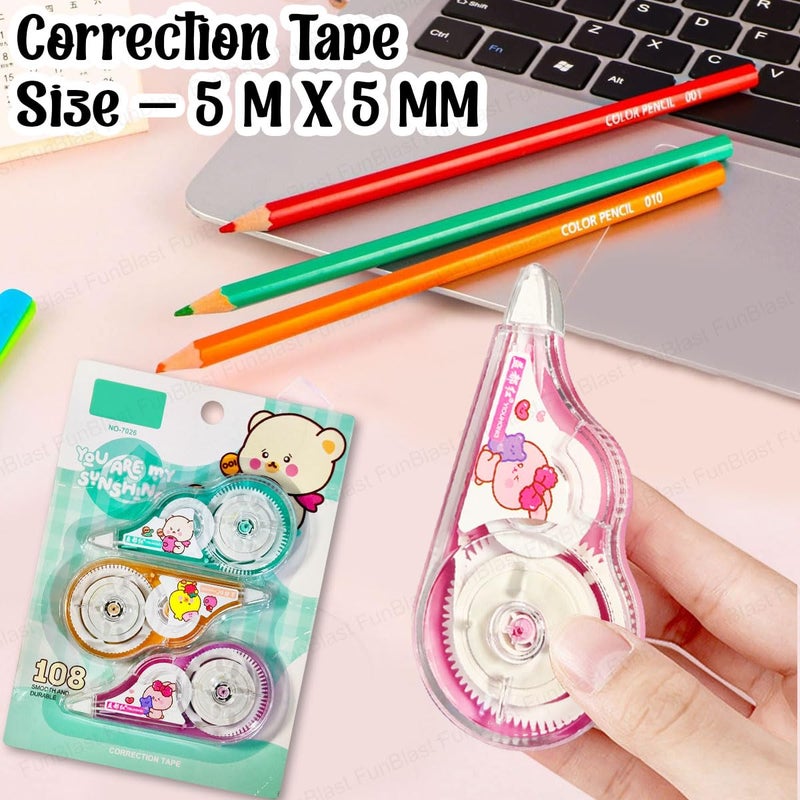 FunBlast Correction Tape - Pack of 3 Pcs Correction Tape 5MX 5 MM for Journal, Correction Pen, Whitener for Correction, Stationery Items for School & Office, Correction Pen Tape - Image 2