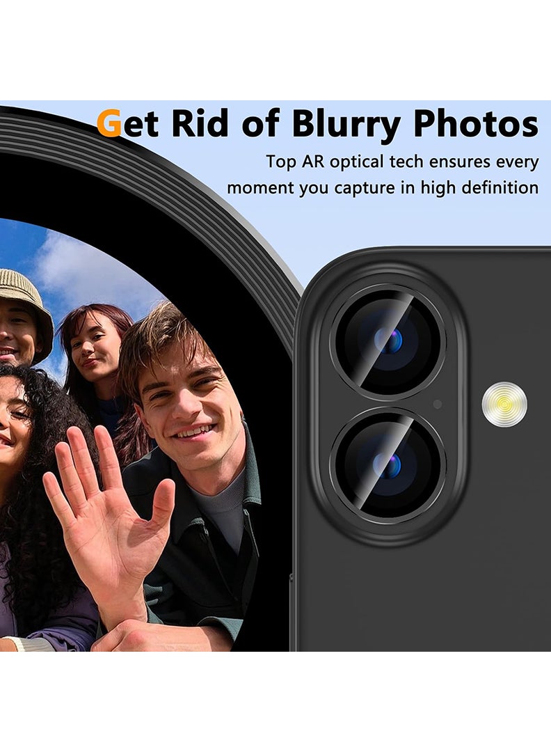 Theodor iPhone 16/ 16 Plus 2 Pcs Camera Lens Protector With 9H Tempered HD Glass Camera Cover Anti Scratch Aluminum Alloy Camera Ring, Black - Image 5