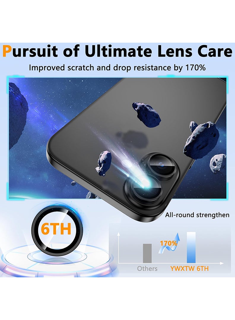 Theodor iPhone 16/ 16 Plus 2 Pcs Camera Lens Protector With 9H Tempered HD Glass Camera Cover Anti Scratch Aluminum Alloy Camera Ring, Black - Image 3