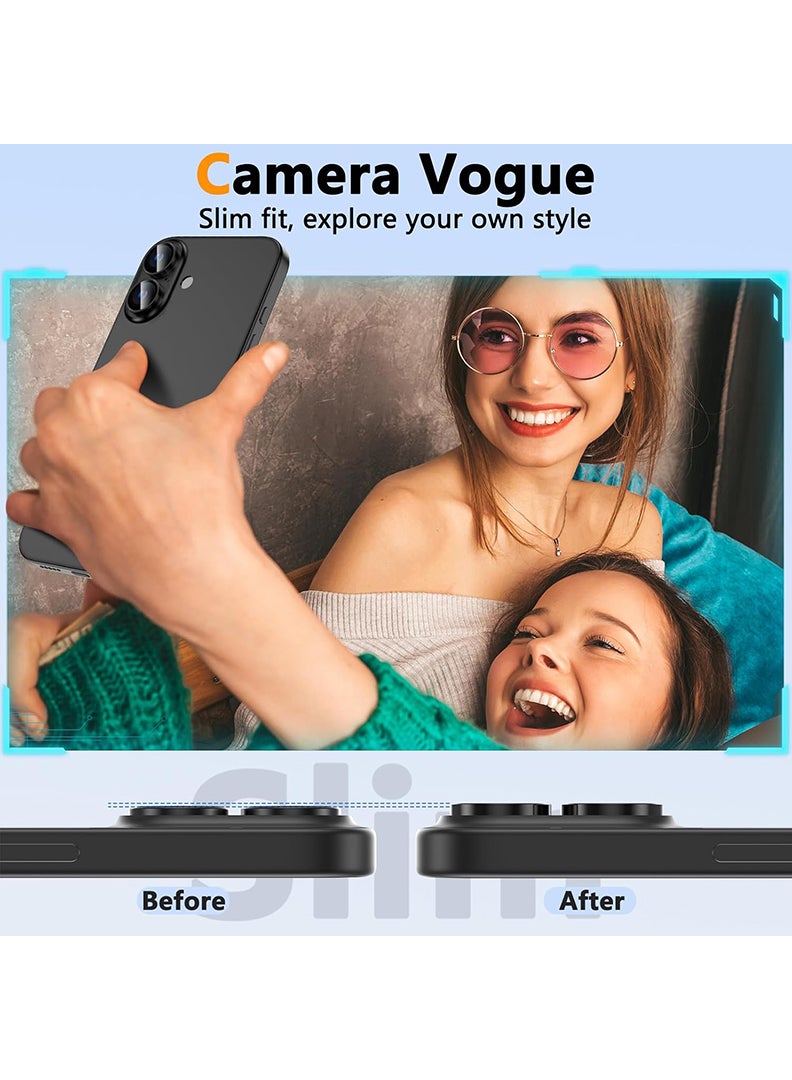 Theodor iPhone 16/ 16 Plus 2 Pcs Camera Lens Protector With 9H Tempered HD Glass Camera Cover Anti Scratch Aluminum Alloy Camera Ring, Black - Image 4