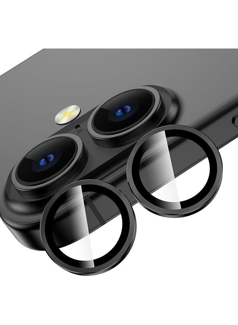 Theodor iPhone 16/ 16 Plus 2 Pcs Camera Lens Protector With 9H Tempered HD Glass Camera Cover Anti Scratch Aluminum Alloy Camera Ring, Black - Image 1