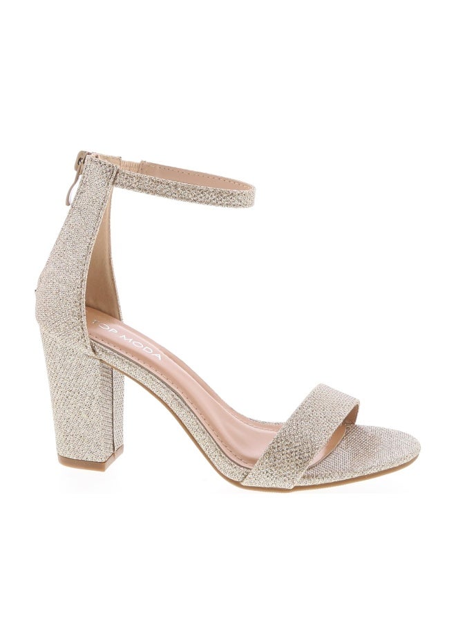 TOP Moda Hannah-1 Ankle Strap Dressy High Heel Sandal, Non-slip Sole, For Wedding, Party, Prom, Evening Wear, or Any Occasion, Sleek Style Block Heel Sandals, Champagne, 9 - Image 1