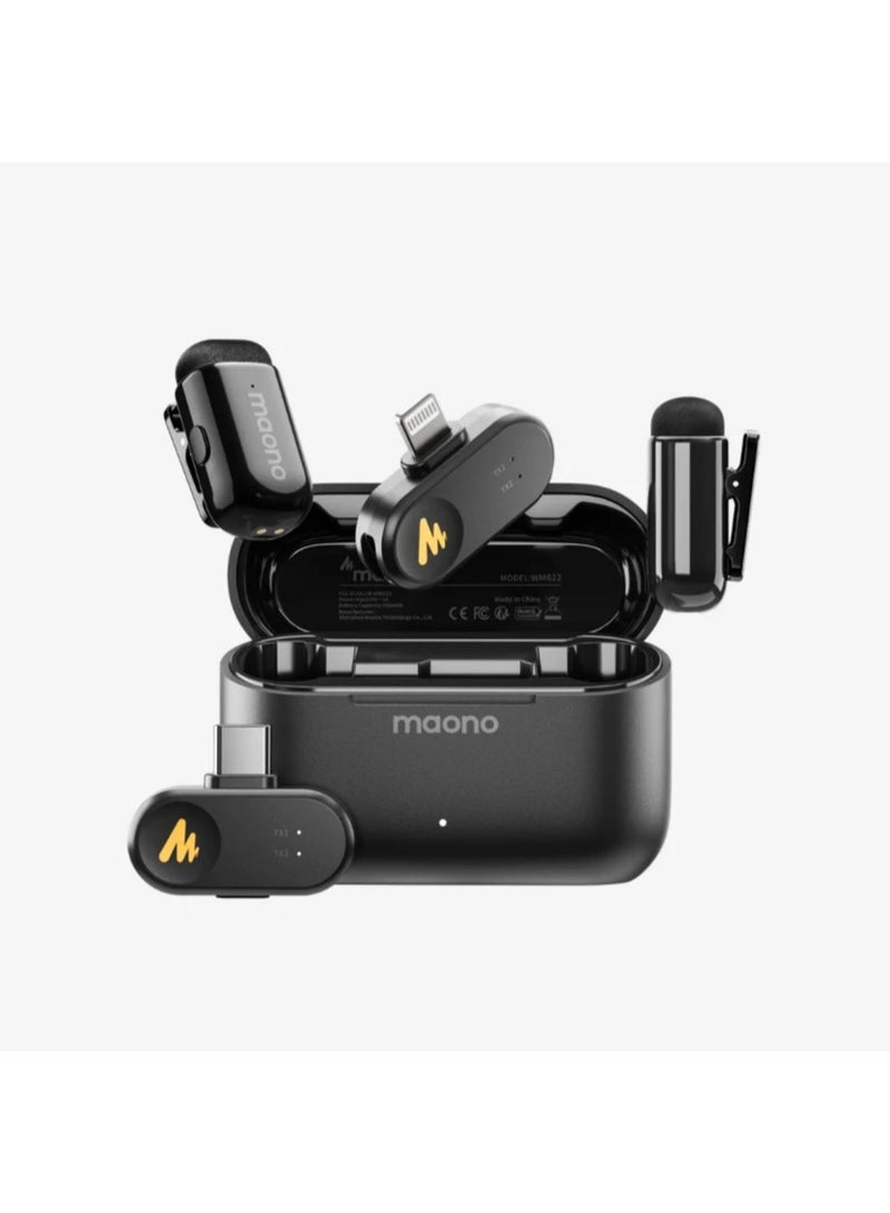 MAONO Wave T1 Mini Professional Wireless Lavalier Microphone | Dual Lightning & USB-C Receivers with AI Noise Cancellation and Charging Case Up to 30 Hours | Ideal for Content Creation, Vlogging, Interviews, Podcasting and Live Streaming - Image 1