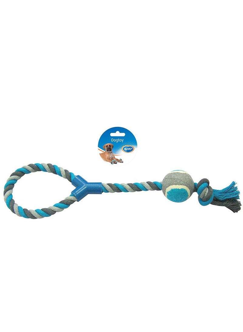 Duvo + Tug Knotted Cotton Loop With Tennis Ball Toy For Dogs Grey/Blue 48cm