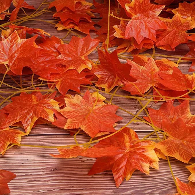 ARTSY® Artificial Hanging Flowers for Wall Decoration, Artificial Plants for Home Decor, Maple Plant Leaves for Decoration, Office Decor, Craft, Gifting, Pack of 6 Pieces, 7 feet Long Each, Orange - Image 5