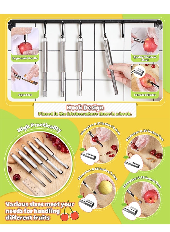 4 Pieces Multi Function Fruit Corer and Pitter Remover Set Stainless Steel Pear Corer Pitter 4 Sizes for Home Kitchen, Pear, Cherry, Jujube and Red Date - Image 4