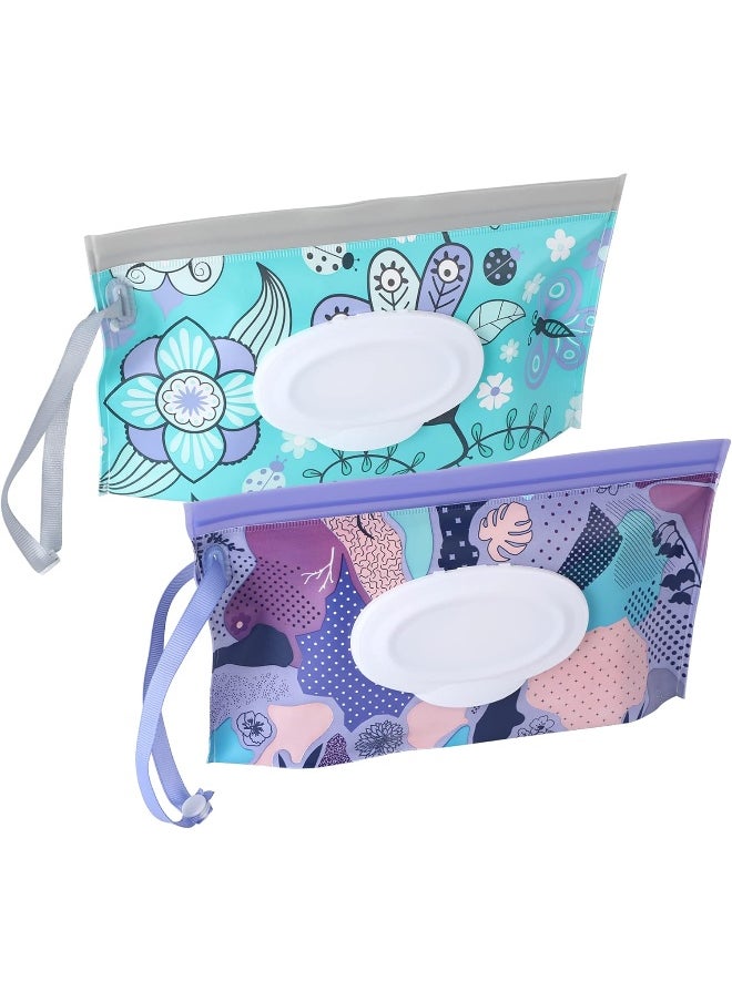 FEBSNOW FEBSNOW 2 Pack Baby Wipe Dispenser, Reusable Portable Wipe Holder, Baby Wipes Container, Travel Baby Wipes, Refillable Wet Wipe Pouch (Floral)  - Image 1