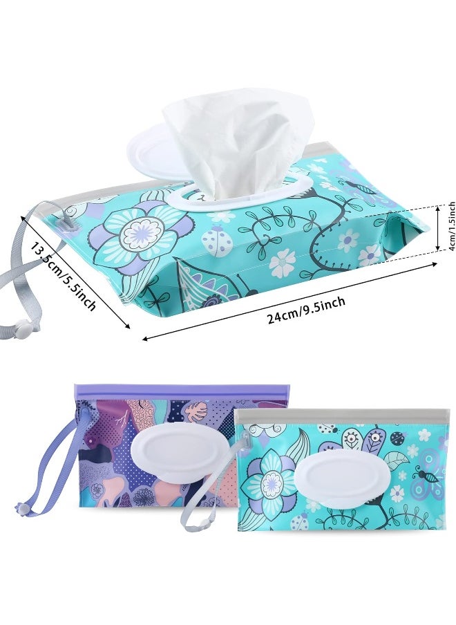 FEBSNOW FEBSNOW 2 Pack Baby Wipe Dispenser, Reusable Portable Wipe Holder, Baby Wipes Container, Travel Baby Wipes, Refillable Wet Wipe Pouch (Floral)  - Image 2