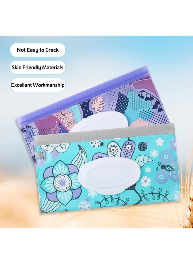 FEBSNOW FEBSNOW 2 Pack Baby Wipe Dispenser, Reusable Portable Wipe Holder, Baby Wipes Container, Travel Baby Wipes, Refillable Wet Wipe Pouch (Floral)  - Image 4