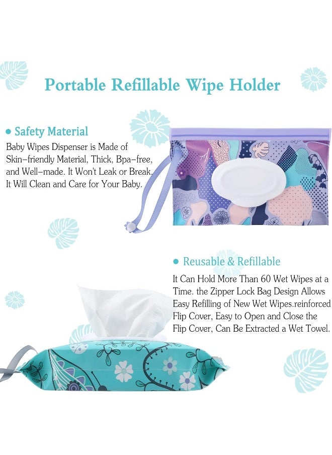 FEBSNOW FEBSNOW 2 Pack Baby Wipe Dispenser, Reusable Portable Wipe Holder, Baby Wipes Container, Travel Baby Wipes, Refillable Wet Wipe Pouch (Floral)  - Image 5