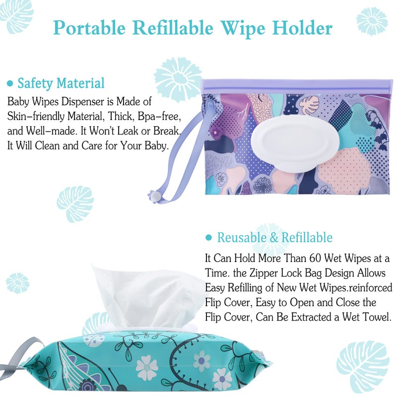 FEBSNOW 2 Pack Baby Wipe Dispenser, Reusable Portable Wipe Holder, Baby Wipes Container, Travel Baby Wipes, Refillable Wet Wipe Pouch (Floral) - Image 5