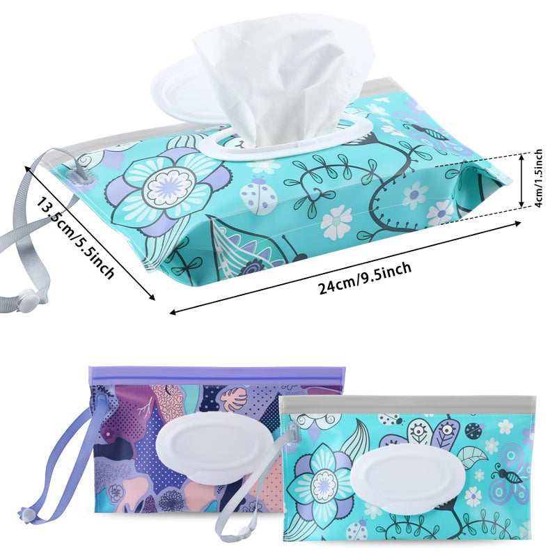 FEBSNOW 2 Pack Baby Wipe Dispenser, Reusable Portable Wipe Holder, Baby Wipes Container, Travel Baby Wipes, Refillable Wet Wipe Pouch (Floral) - Image 2