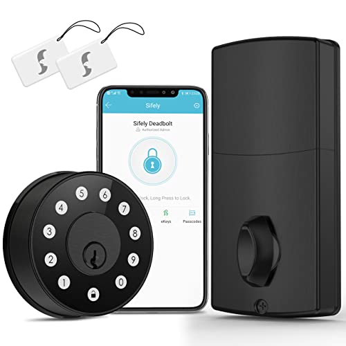 Sifely Keyless Deadbolt Smart Door Lock: Sifely Digital Keyless Entry Door Lock for Front Door, Code & Fob Access, App Control, Auto Lock, Easy to Install (Black) - Image 1