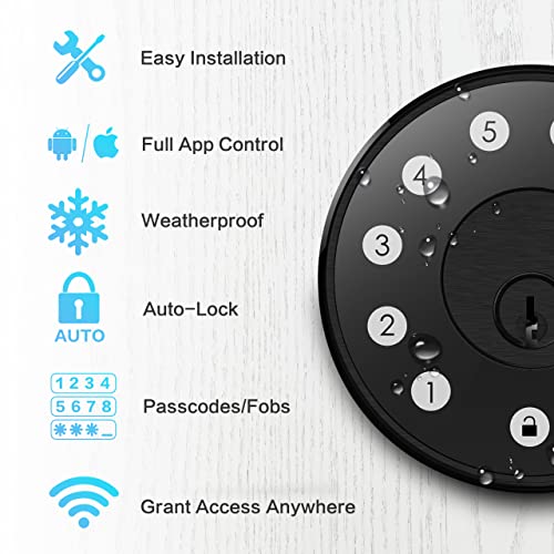 Sifely Keyless Deadbolt Smart Door Lock: Sifely Digital Keyless Entry Door Lock for Front Door, Code & Fob Access, App Control, Auto Lock, Easy to Install (Black) - Image 2