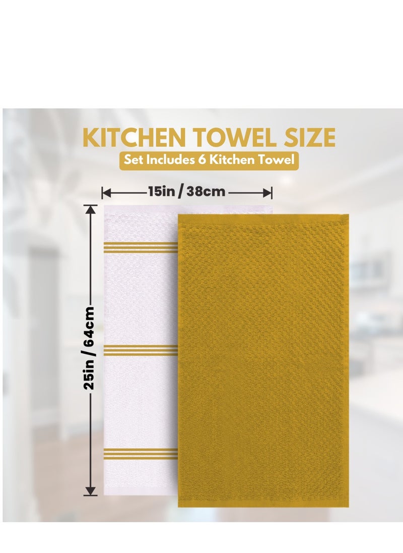 Infinitee Xclusives Infinitee Xclusives Premium Kitchen Towels - Pack of 6, 100% Cotton 40cm x 70cm Absorbent Dish Towels - 425 GSM Tea Towel, Terry Kitchen Dishcloth Towels- Yellow Dish Cloth for Household Cleaning  - Image 3