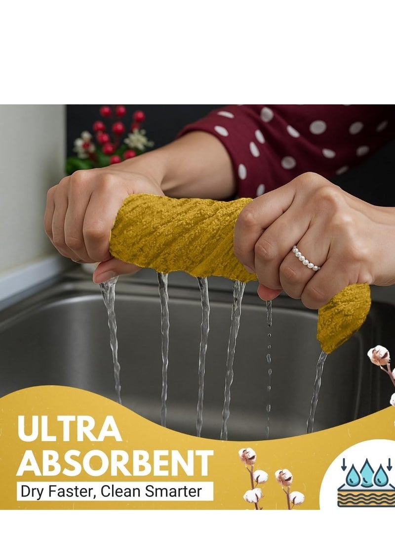 Infinitee Xclusives Infinitee Xclusives Premium Kitchen Towels - Pack of 6, 100% Cotton 40cm x 70cm Absorbent Dish Towels - 425 GSM Tea Towel, Terry Kitchen Dishcloth Towels- Yellow Dish Cloth for Household Cleaning  - Image 2