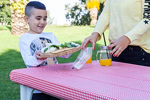 TopTableCloth Tablecloth for Camping Picnic Red & White Checkered 6 Foot 30" x 72" Table Cover Elastic Corner Plastic Vinyl Flannel Waterproof Fitted Rectangular for Folding Table - Image 3