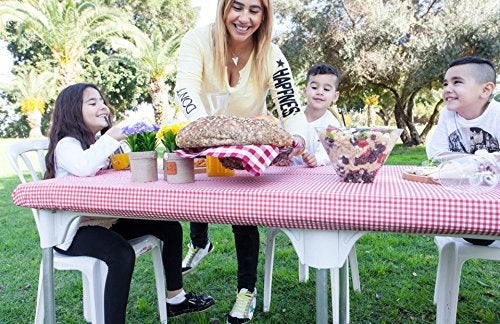 TopTableCloth Tablecloth for Camping Picnic Red & White Checkered 6 Foot 30" x 72" Table Cover Elastic Corner Plastic Vinyl Flannel Waterproof Fitted Rectangular for Folding Table - Image 2
