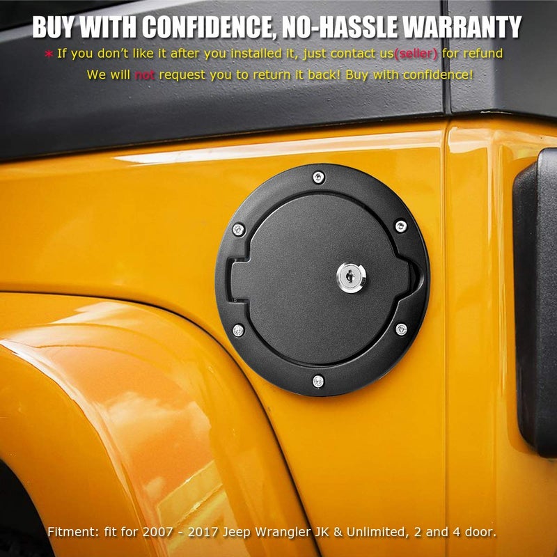 Aukmak Fuel Filler Door Locking Gas Tank Cap Cover for Jeep Wrangler Accessories 2007-2018 JK Unlimited Rubicon Sahara - Image 5