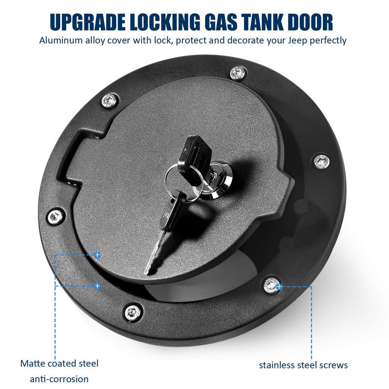 Aukmak Fuel Filler Door Locking Gas Tank Cap Cover for Jeep Wrangler Accessories 2007-2018 JK Unlimited Rubicon Sahara - Image 2