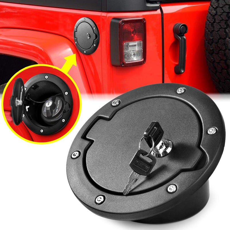 Aukmak Fuel Filler Door Locking Gas Tank Cap Cover for Jeep Wrangler Accessories 2007-2018 JK Unlimited Rubicon Sahara - Image 1