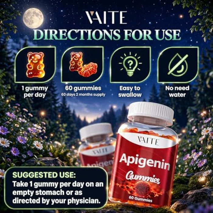 VAITE Apigenin Supplement 150mg - Chamomile Extract Vegan Gummies with Flavonoids, Bioflavonoids & Polyphenols - Plant-Based Relaxation Support - Liposomal Calm Formula - Non-GMO Herbal Mood Balance - Image 4