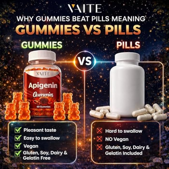 VAITE Apigenin Supplement 150mg - Chamomile Extract Vegan Gummies with Flavonoids, Bioflavonoids & Polyphenols - Plant-Based Relaxation Support - Liposomal Calm Formula - Non-GMO Herbal Mood Balance - Image 5
