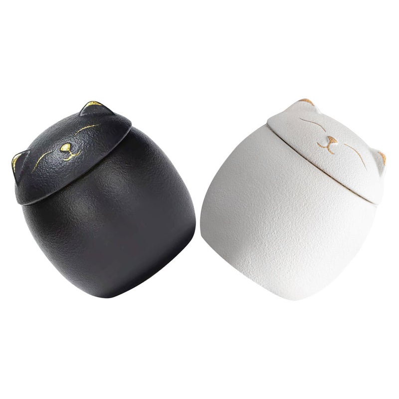 2pcs Small Cat Ceramic Tea Storage Jar With Airtight Seal Cute Cartoon Container For Loose Tea Coffee Sugar Home Office Cartoon Cute Candy Jar For Home Office - Image 1