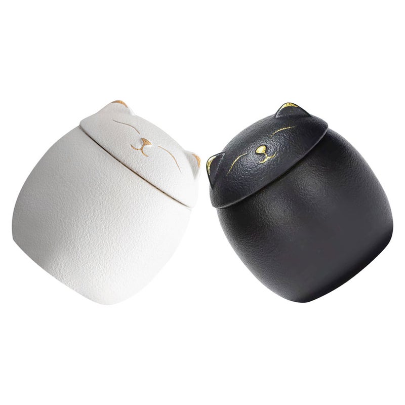 2pcs Small Cat Ceramic Tea Storage Jar With Airtight Seal Cute Cartoon Container For Loose Tea Coffee Sugar Home Office Cartoon Cute Candy Jar For Home Office - Image 3