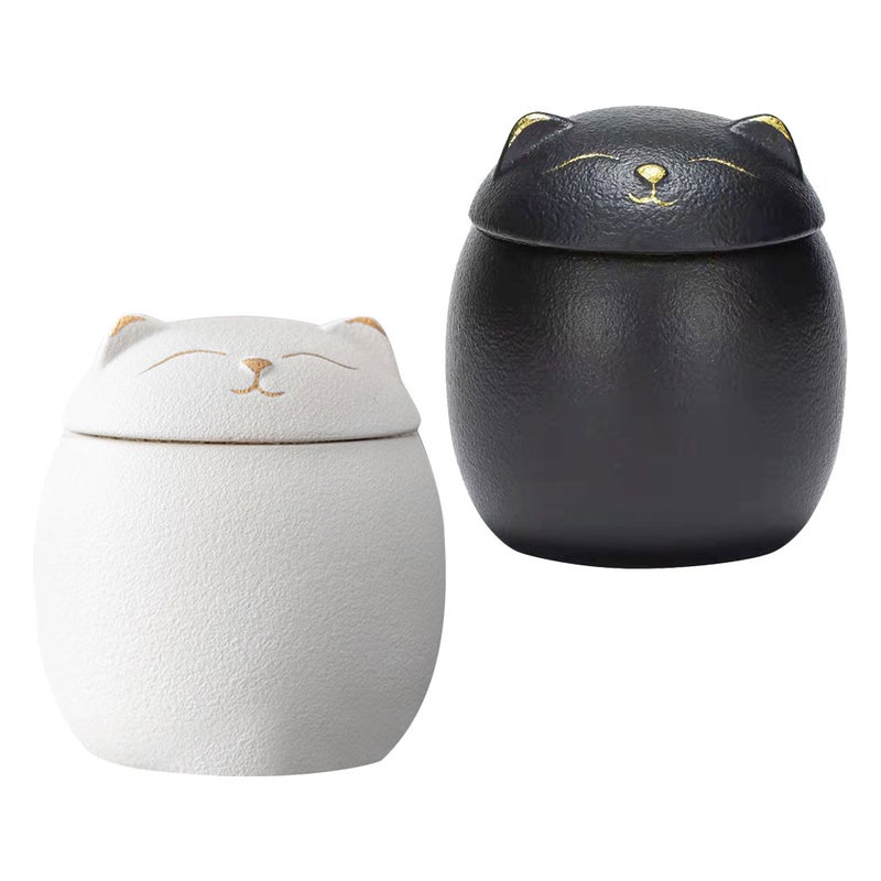 2pcs Small Cat Ceramic Tea Storage Jar With Airtight Seal Cute Cartoon Container For Loose Tea Coffee Sugar Home Office Cartoon Cute Candy Jar For Home Office - Image 5