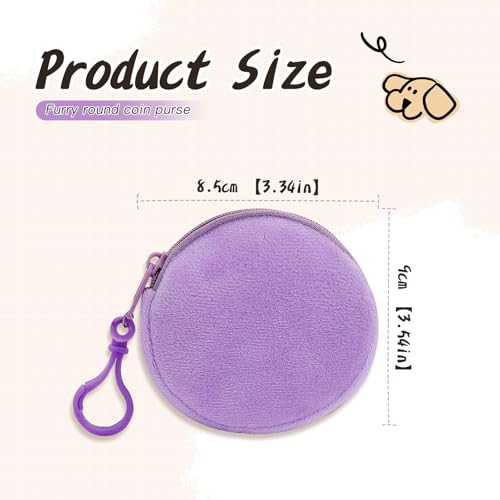 AdiStylinno 2 Pcs Coin Purse, Fashion Soft Plush Round Coin Pouch, Portable Small Change Purse Cute Zip Wallet with Carabiner (Pink and purple) - Image 2