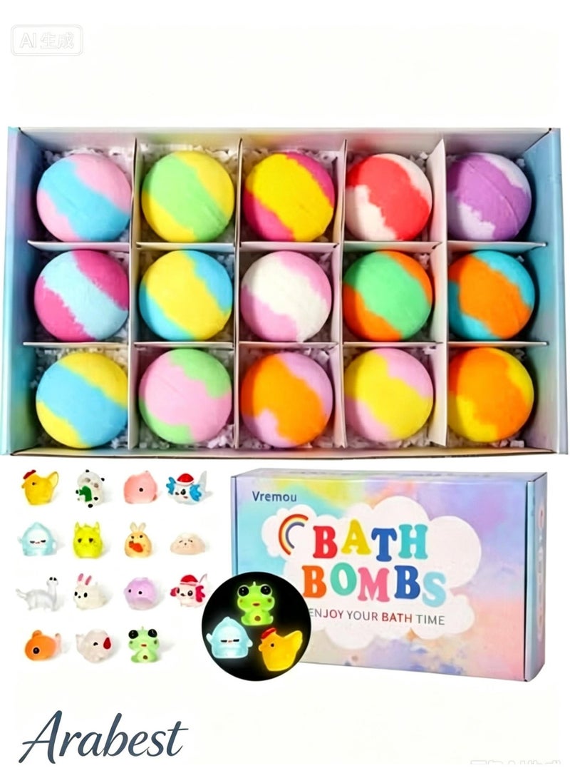 Arabest Bath Balls with Toys Inside, 15 Piece Bathing Product, Child Surprise Balls, Floating Fun Play Accessory, Colorful Bath Toy Set for Boys Girls Birthday Holiday Travel Summer Bathroom Hotel - Image 1
