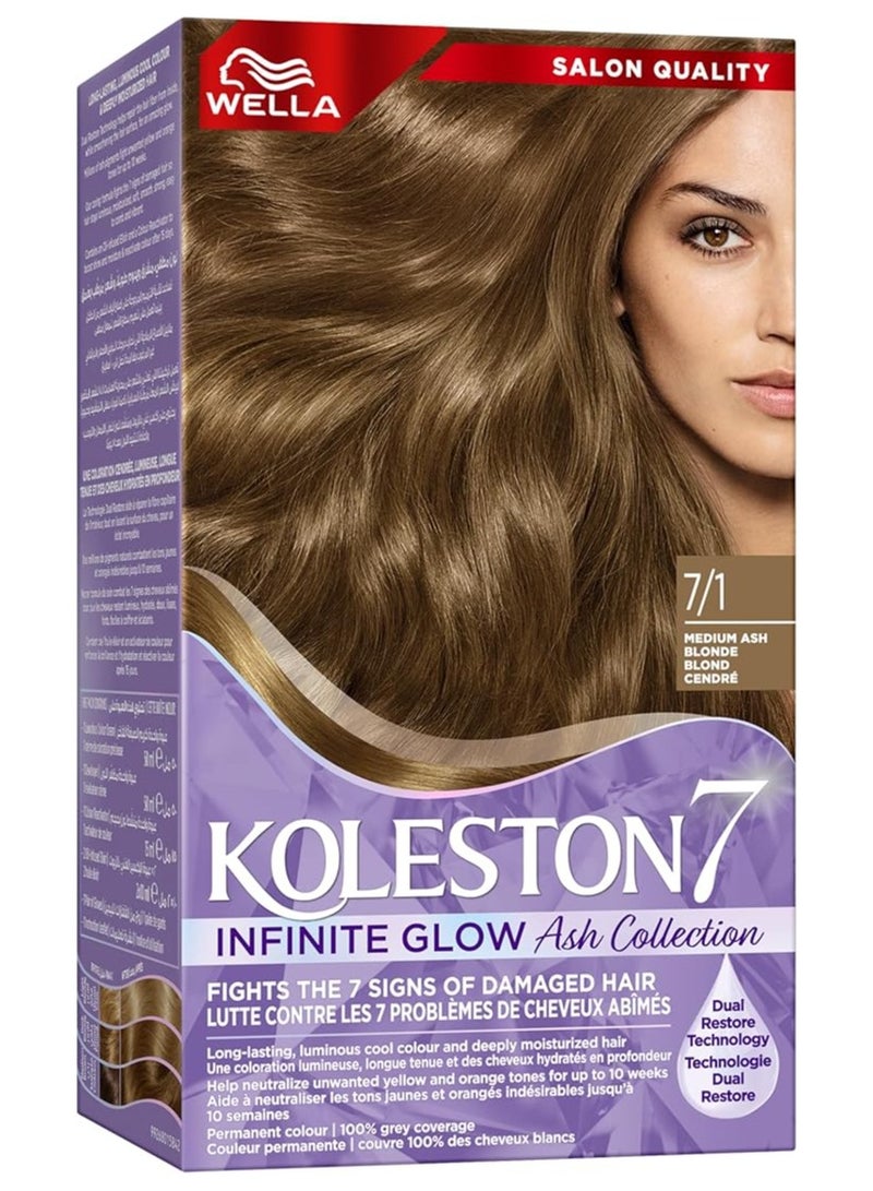 Wella Koleston Wella Koleston Supreme Hair Color Infinite Glow Ash 7/1 Medium Ash Blonde - Image 1