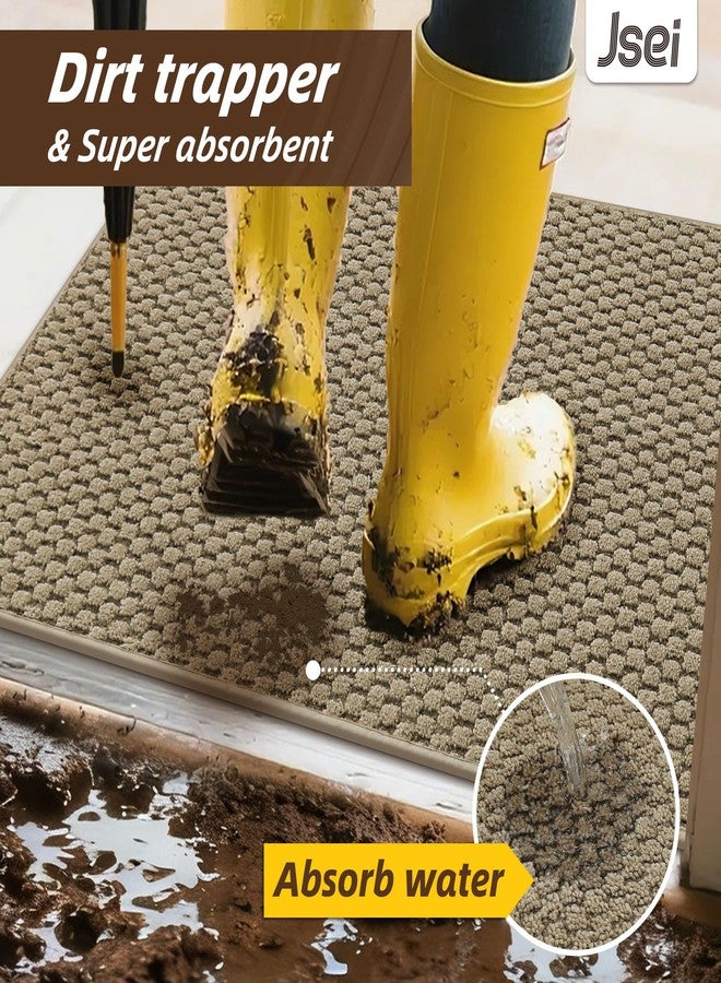 JSEI Dirt Trapper Door Mat 20"x32", Non-Slip Entryway Rugs Doormat Indoor, Washable Absorbent and Stain Resist Welcome Floor Mat for Front Door, Dog Door Mat, Muddy Wet Shoes & Paws, Beige - Image 3