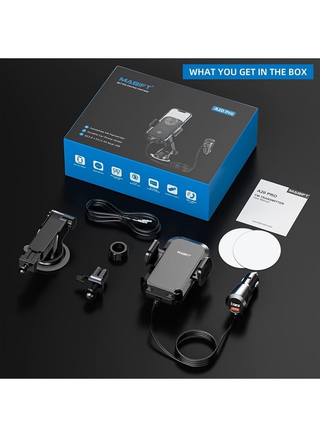 Magift Bluetooth FM Transmitter for Car - 3 in 1 Bluetooth Car Adapter with Phone Holder Supports QC3.0 Charging,Stronger Microphone & Enhanced FM Transmission are Built in Car Bluetooth Adapter - Image 2